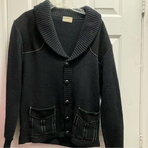 vintage Orlon acrylic Men’s  knit sweater Shawl Collar L(42/44) Black